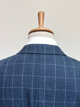 Lade das Bild in den Galerie-Viewer, Blazer bleu et parme à carreaux en lin 52
