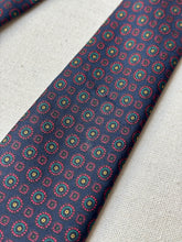 Načíst obrázek do prohlížeče Galerie, Cravate marine vintage 100% soie à motif géométrique Made in France