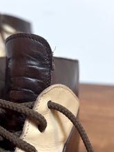 Charger l'image dans la galerie, Bottines à lacets vintage femme en cuir de veau lisse marron et crème 35 FR