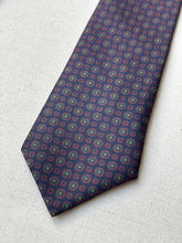 Načíst obrázek do prohlížeče Galerie, Cravate marine vintage 100% soie à motif géométrique Made in France