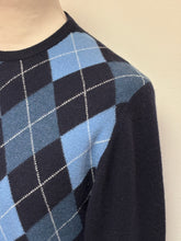 Carica l'immagine nel visualizzatore di Gallery, Maglione girocollo Peter Brown in lana e mohair con motivo a rombi, Made in Italy, taglia 54/XXL