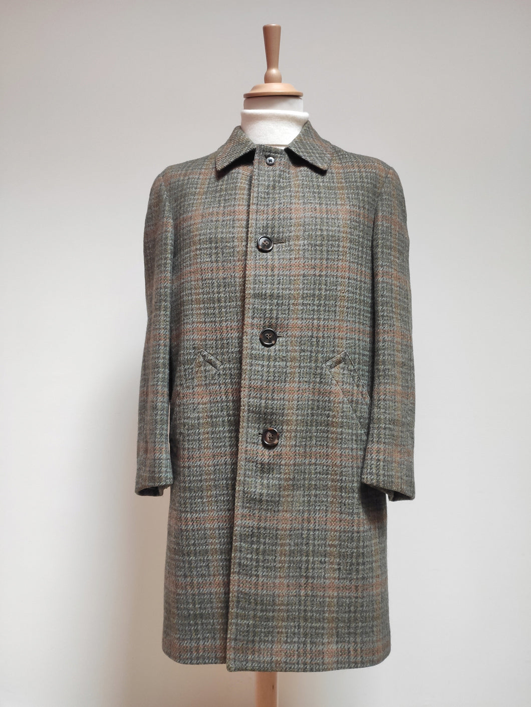 Manteau vintage en drap de laine à carreaux 48/M