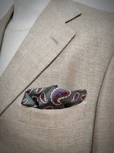 Charger l'image dans la galerie, Pochette vintage kaki et parme en soie à motif paisley Made in England