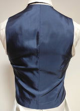 Charger l'image dans la galerie, Costume vintage bleu marine à rayures trois pièces en laine vierge S/46