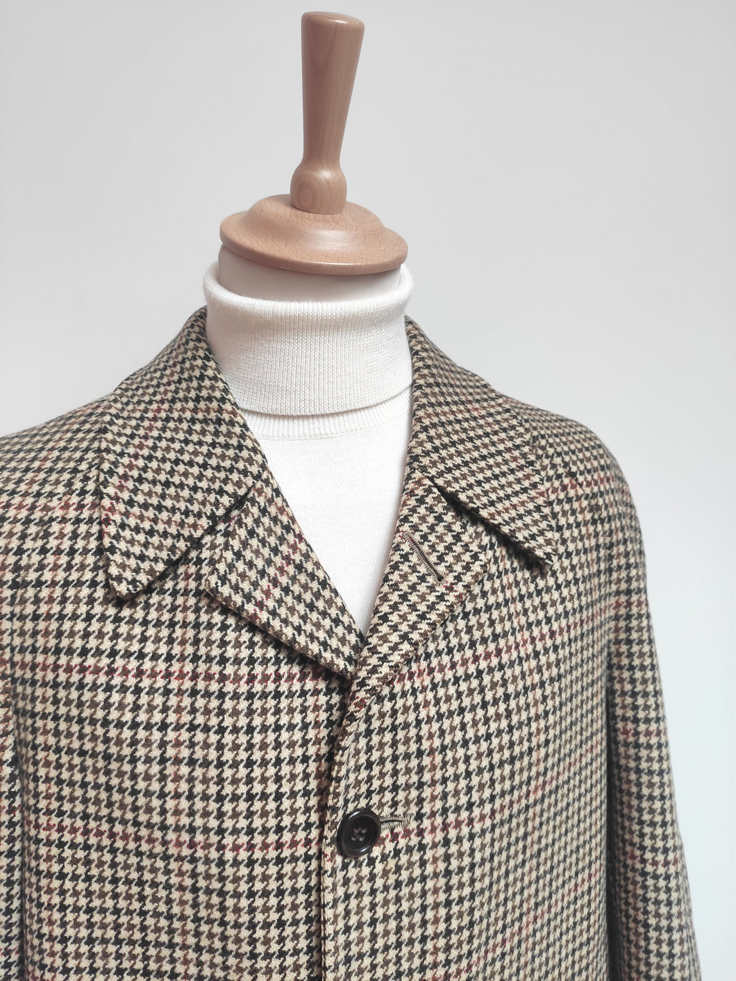 Manteau vintage raglan en pure laine à motif pied de poule M