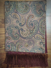 Charger l&#39;image dans la galerie, Neri del Ponte foulard vintage bordeaux en cachemire laine et soie Made in Italy

