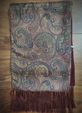 Charger l&#39;image dans la galerie, Neri del Ponte foulard vintage bordeaux en cachemire laine et soie Made in Italy
