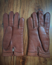 Charger l'image dans la galerie, Gants vintage en cuir lisse marron T. 8,5