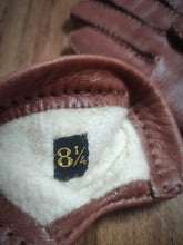 Charger l'image dans la galerie, Gants vintage en cuir lisse marron T. 8,5