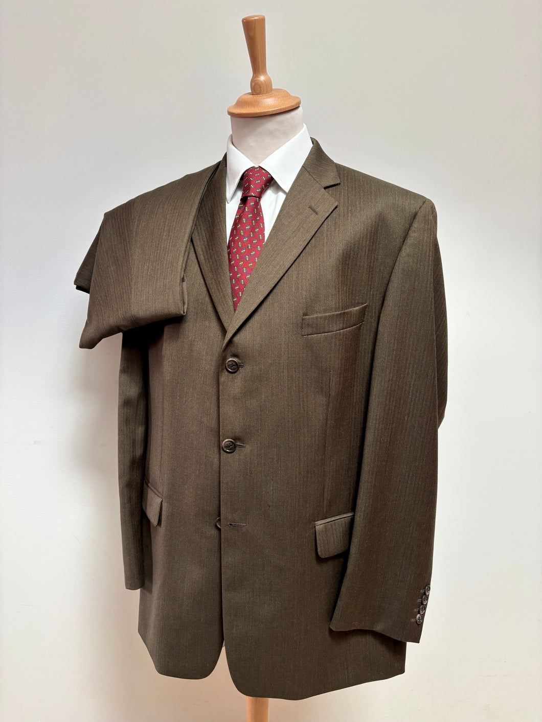 Carven costume vintage marron à chevrons en laine  54/56