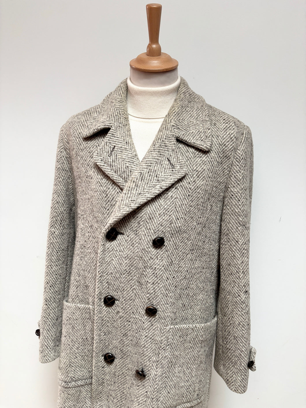 Manteau caban croisé à chevrons en pure laine vierge Made in Italy 50