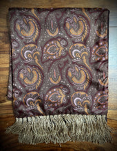 Charger l&#39;image dans la galerie, Hornes foulard marron vintage double face à motif floral
