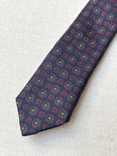 Načíst obrázek do prohlížeče Galerie, Cravate marine vintage 100% soie à motif géométrique Made in France
