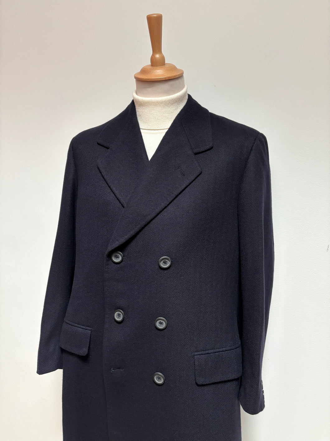 Manteau croisé vintage bleu marine en pure laine vierge 48/M