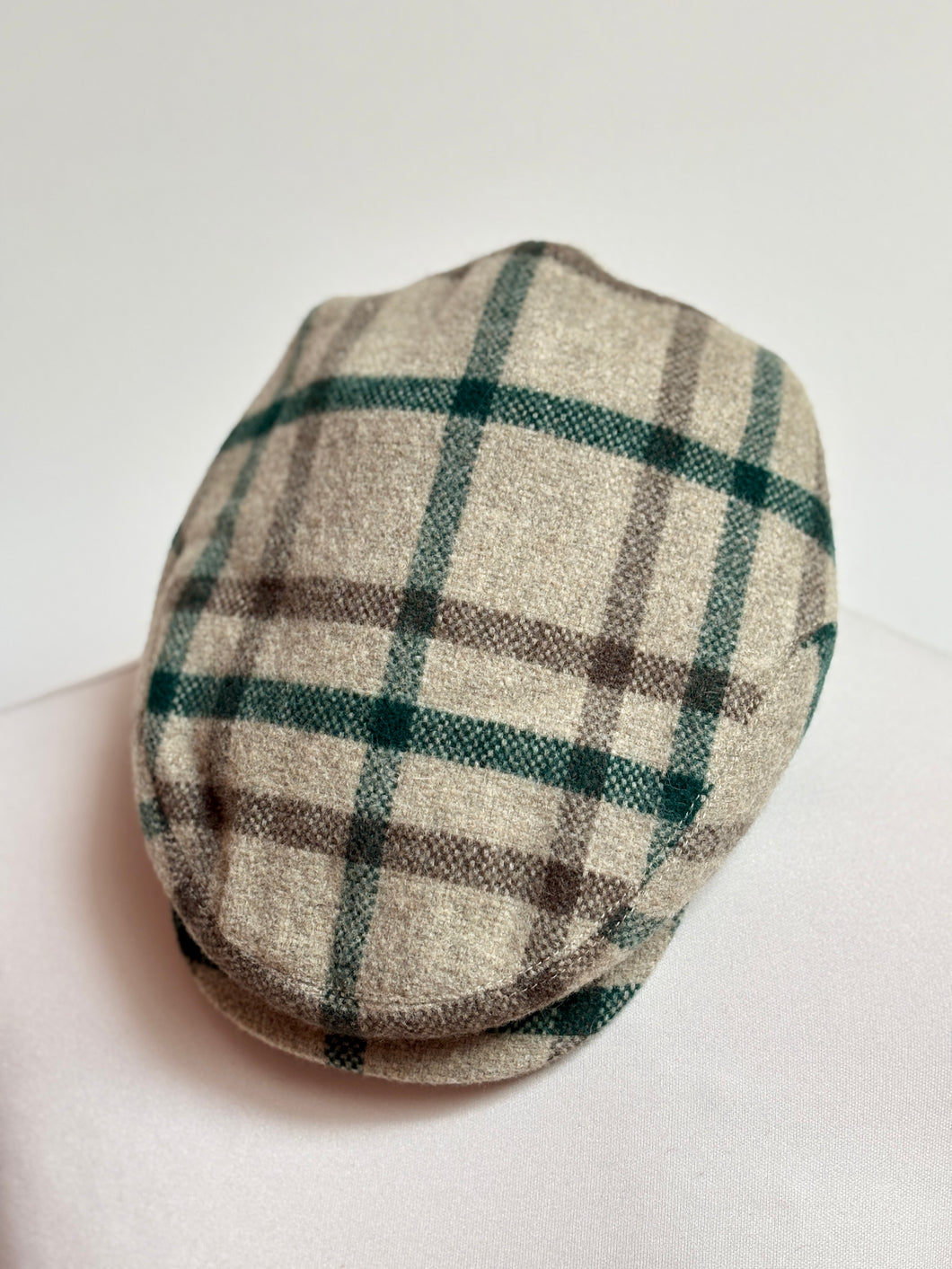 Casquette beige à carreaux Loden vintage en laine T.56