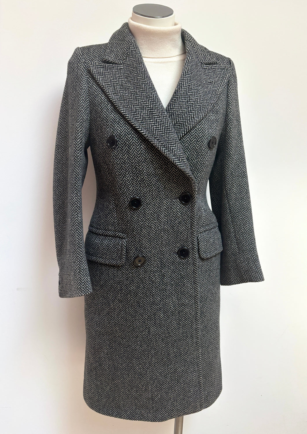 Aquascutum pardessus vintage croisé femme en laine à chevrons Made in England 34/36