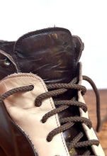 Charger l'image dans la galerie, Bottines à lacets vintage femme en cuir de veau lisse marron et crème 35 FR
