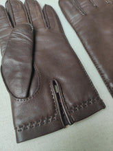 Charger l&#39;image dans la galerie, Madelios Paris gants vintage en cuir d&#39;agneau marron brun S
