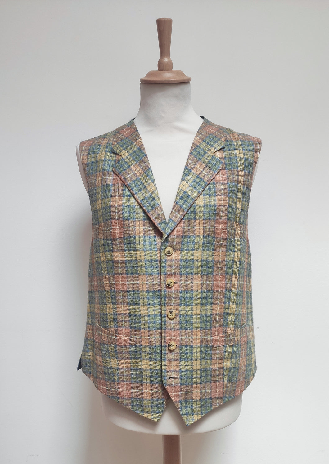 Stile Gianni Zurigo gilet de costume à carreaux en lin Dormeuil 54