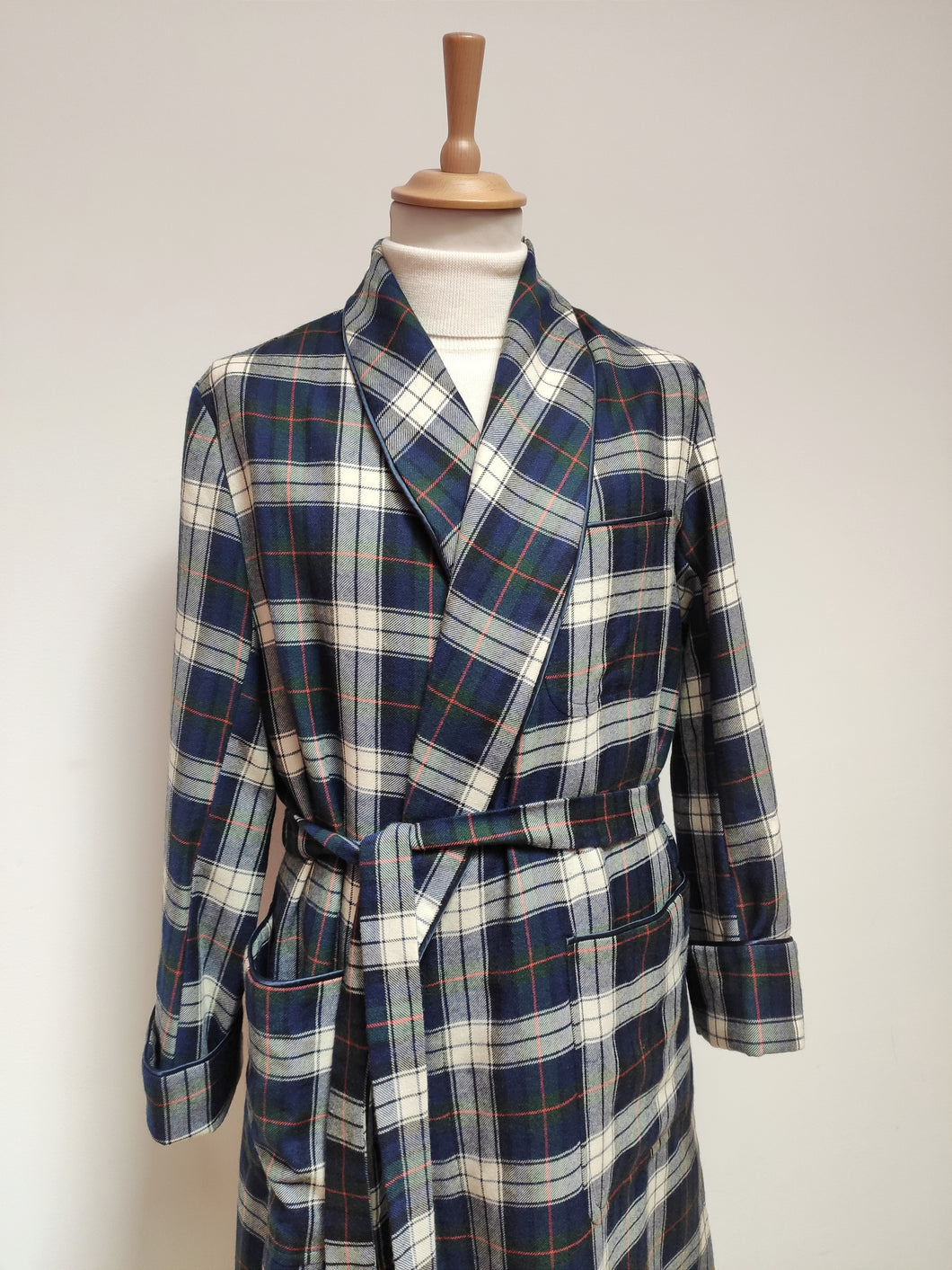 Marcel Reinhold Paris robe de chambre tartan vintage à col châle en laine Made in France