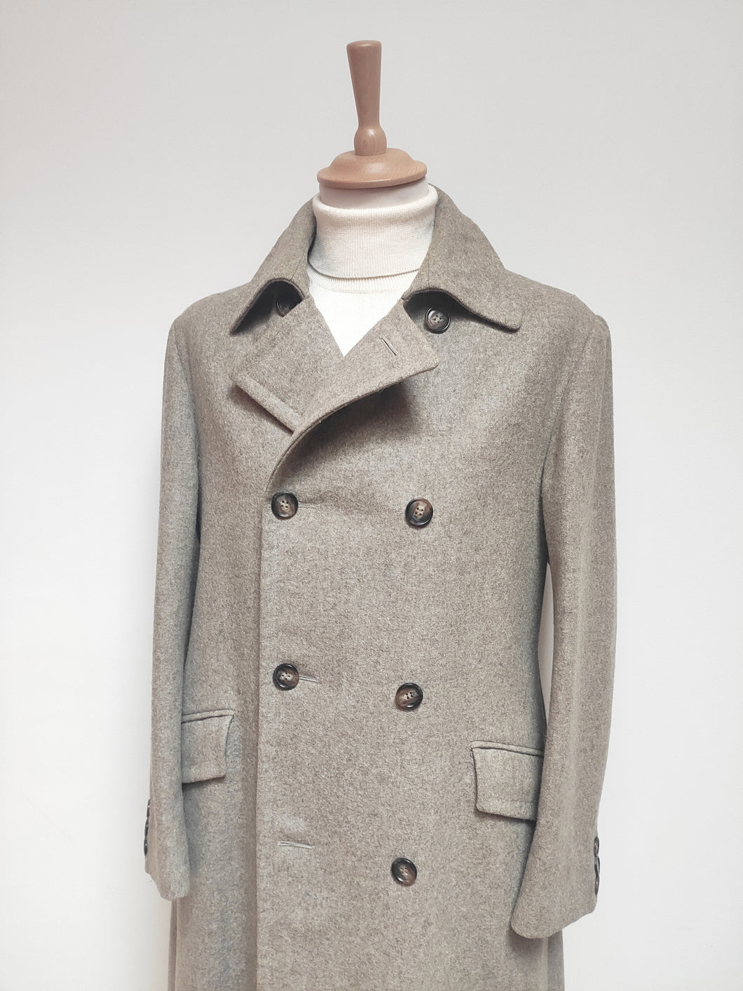 Manteau beige croisé vintage en pure laine vierge L