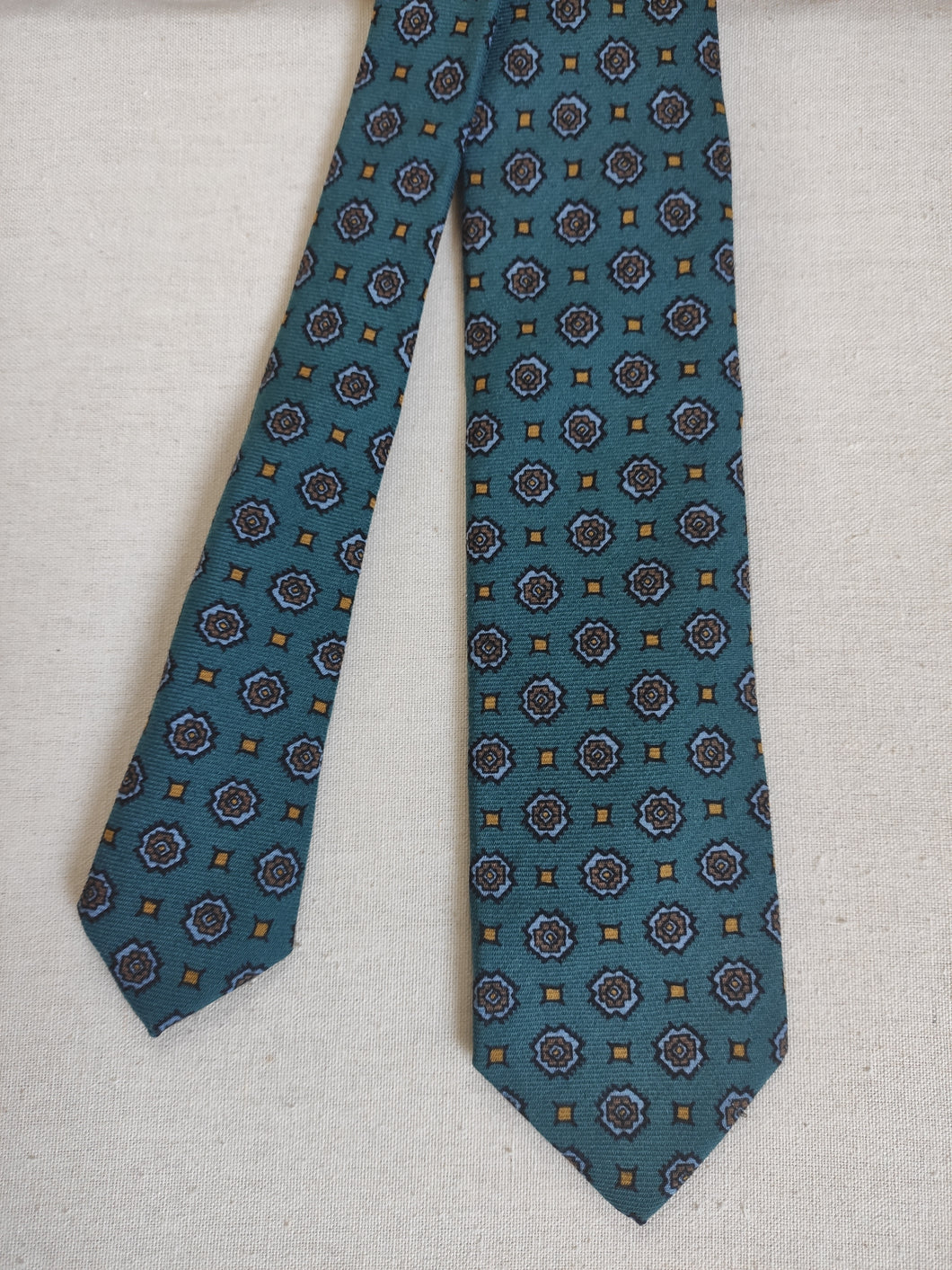 Drake's cravate verte en laine à motif géométrique