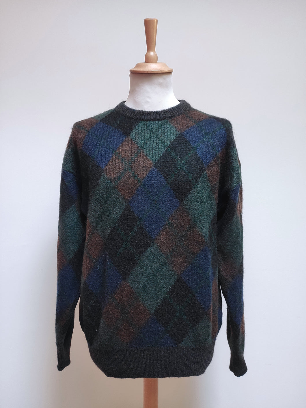 Peter Brown pull losanges col rond en laine et mohair Made in Italy 54 / XXL