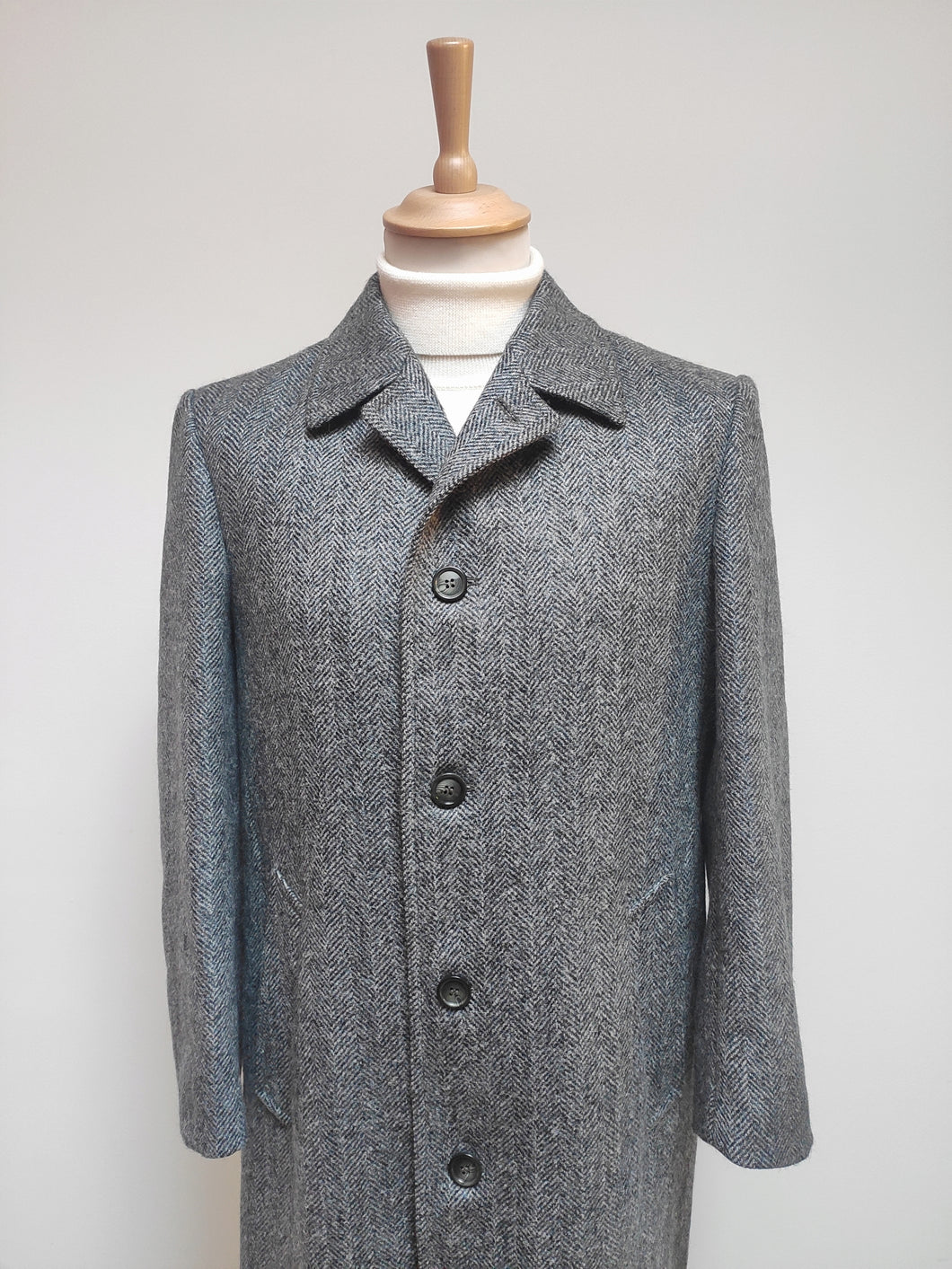 Manteau vintage à chevrons en pure laine vierge 48