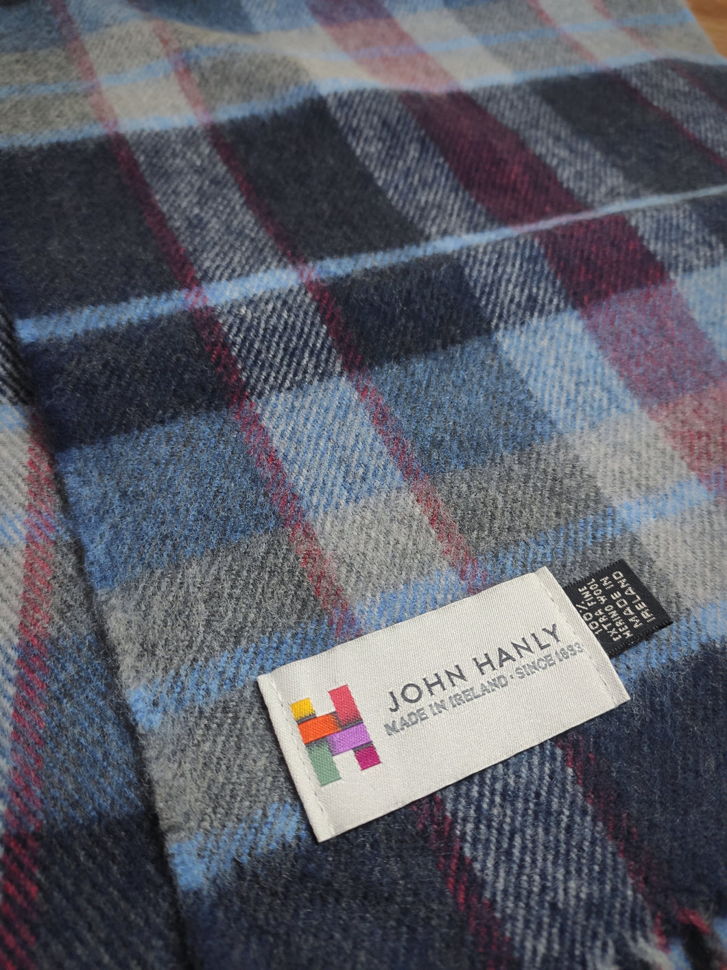 John Hanly écharpe 100% laine merinos extra fine Made in Ireland
